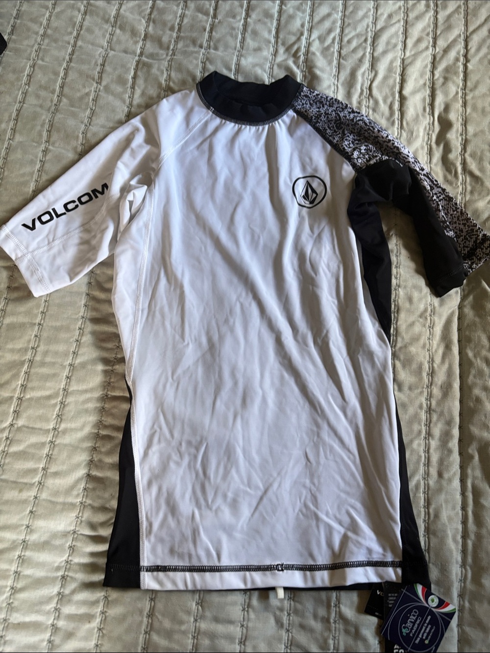 Volcom White and Black Short Sleeve Surf Rash Guard